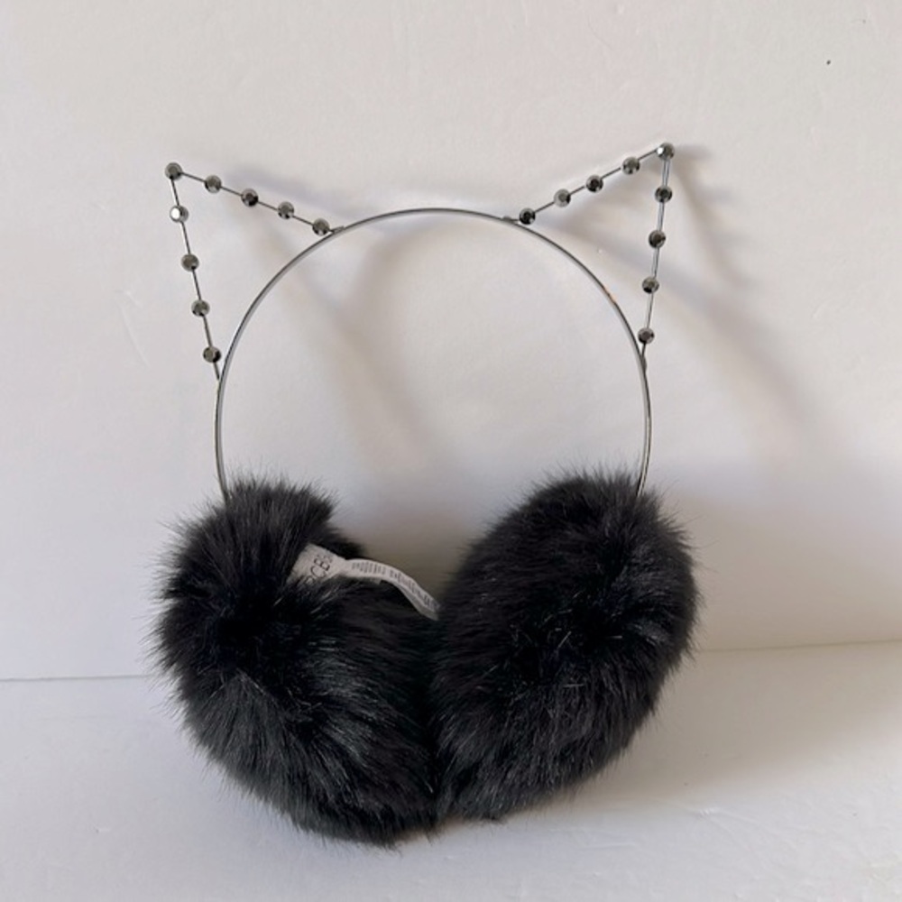 NWOT Lauren Conrad Faux Fur Kitty Earmuffs Metal Headband Black Studs on Ears